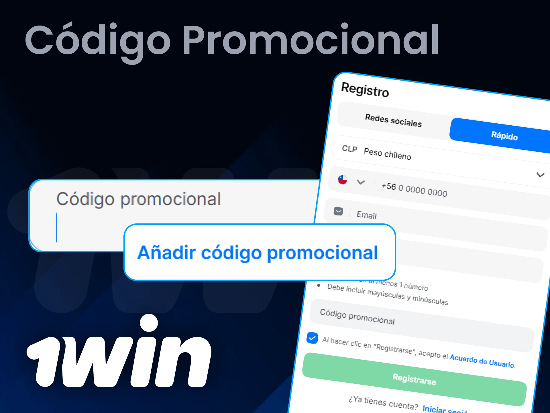 Introduce el código promocional al registrarte en la app de 1Win.