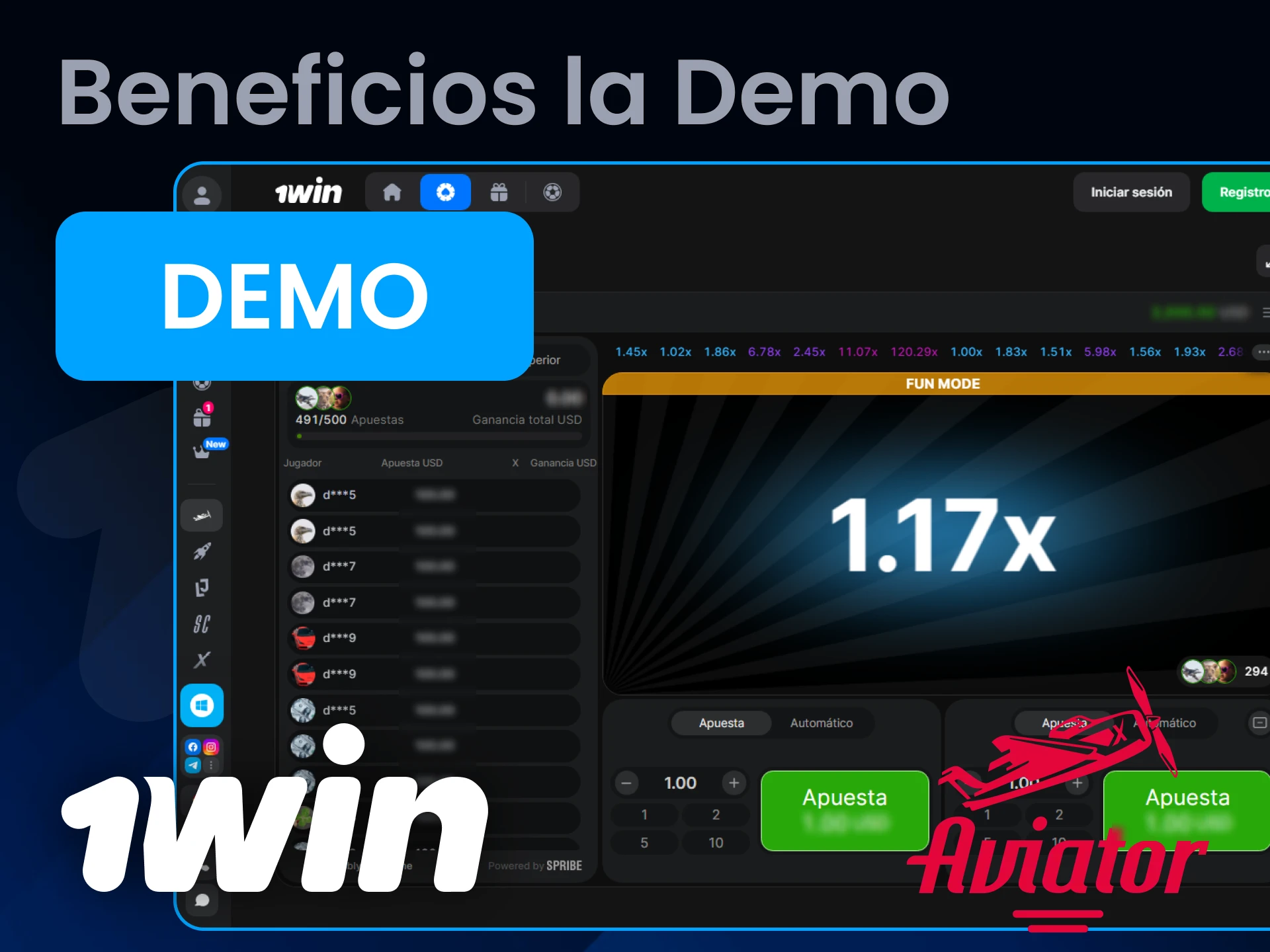 Antes de empezar a jugar y realizar apuestas reales en Aviator en 1Win, puedes probar la versión demo.