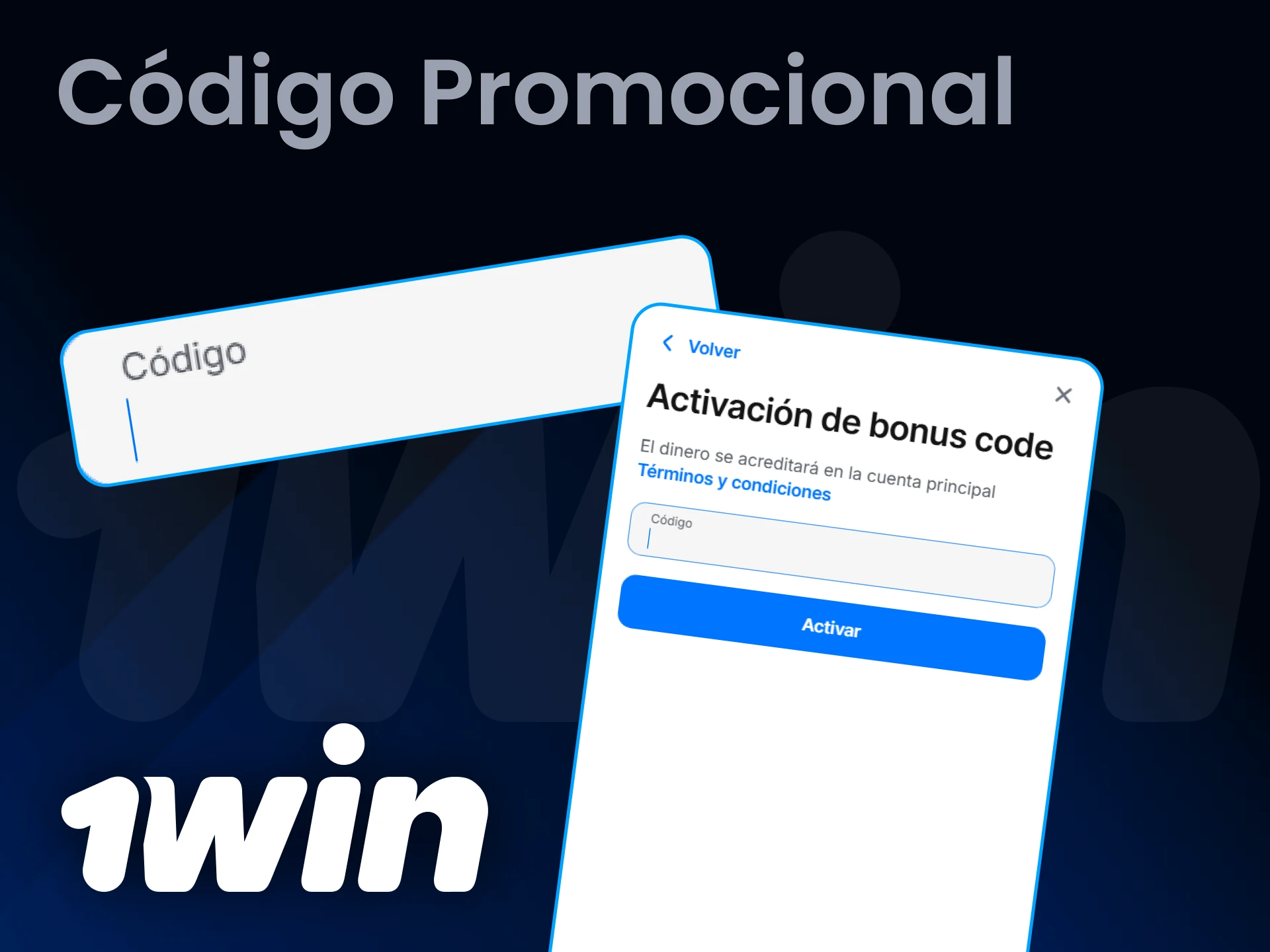 Introduce el código promocional para recibir el bono de 1Win.