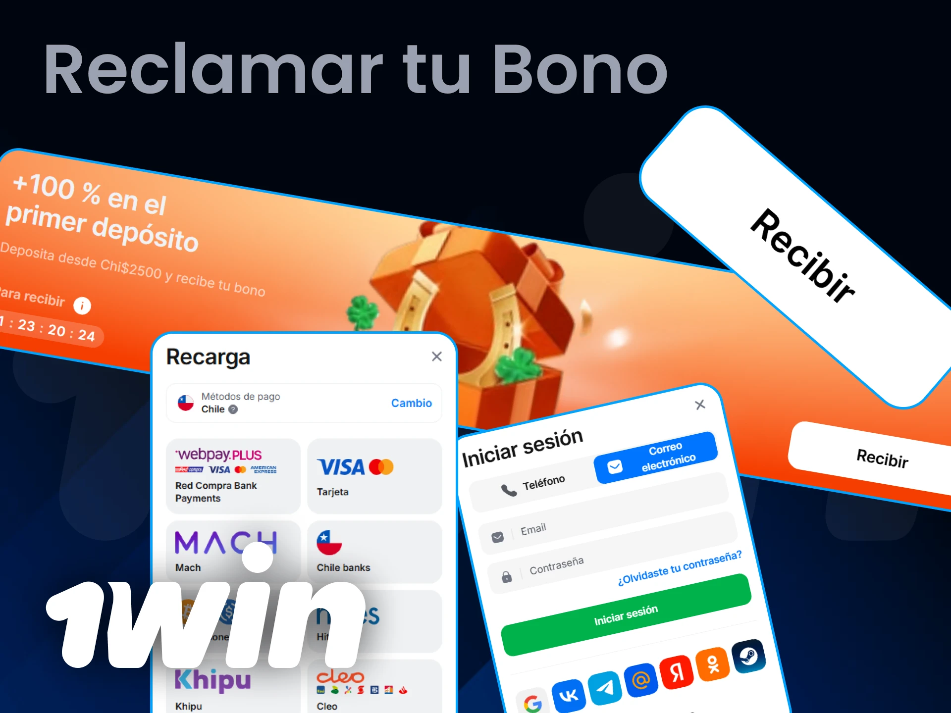 Sigue estos sencillos pasos para recibir bonos en 1Win.