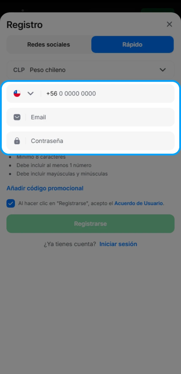 Introduce tus datos en el formulario de registro de 1Win.