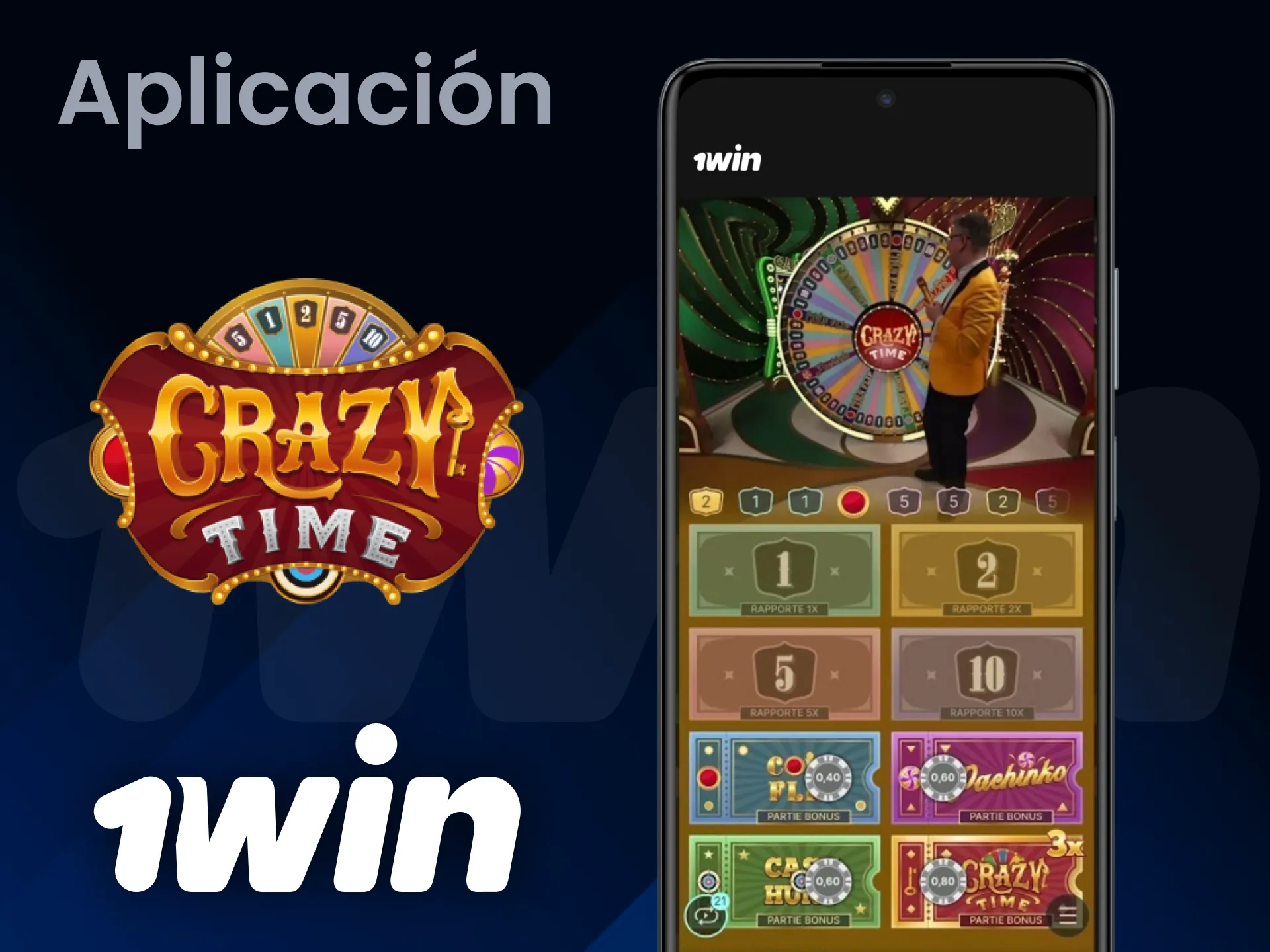 Disfruta Crazy Time desde la aplicación móvil oficial de 1win.