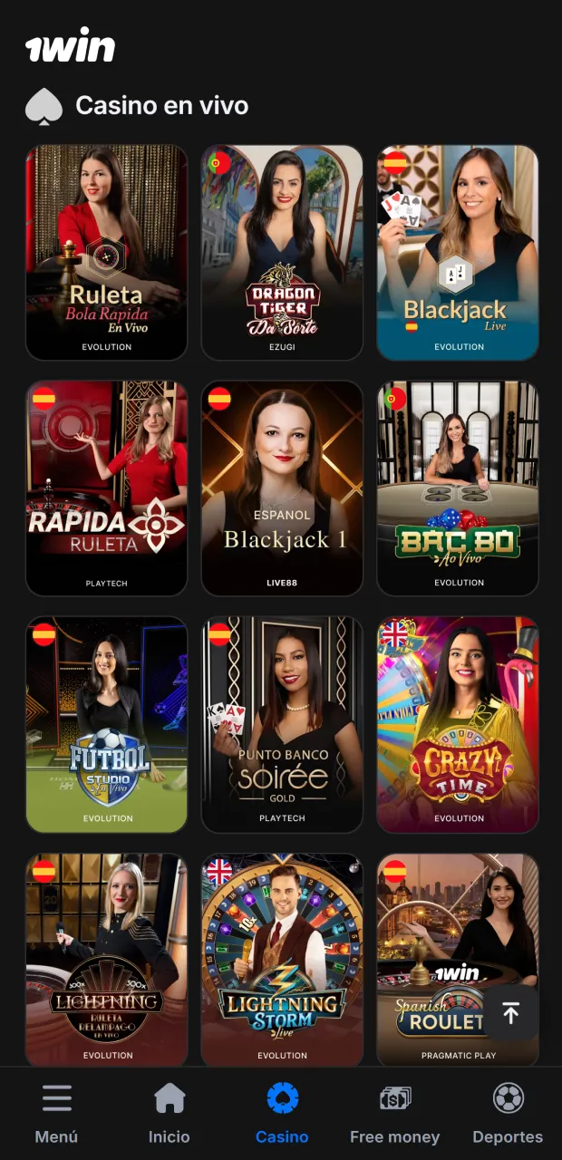 Ingresa al casino en vivo de 1win para comenzar Crazy Time.