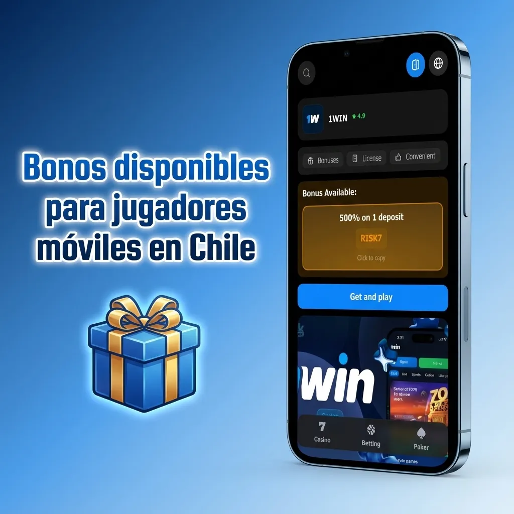 Móvil con app de casino mostrando bonos chilenos: bienvenida, giros gratis en slots y promociones de apuestas deportivas