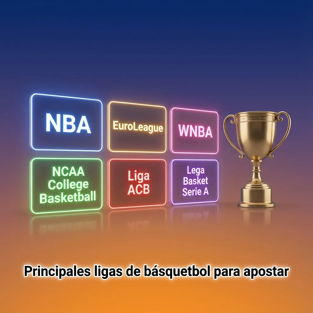 Ilustración de canchas y balones de básquet con logos de NBA, Euroliga y ligas internacionales para apuestas deportivas