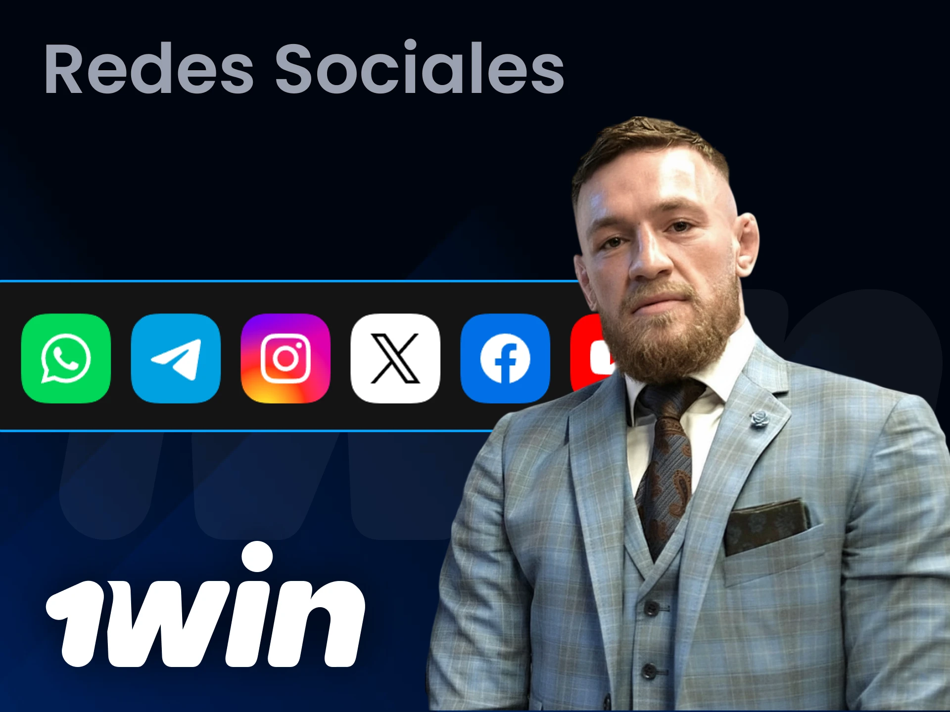 Busca las redes sociales de Conor McGregor de 1win.