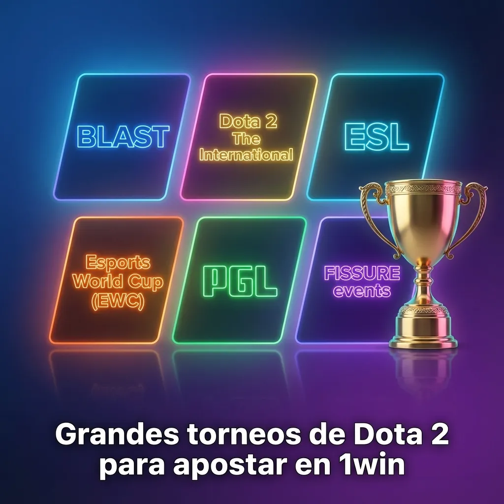 Banner de Dota 2 con héroes en combate y logos de grandes torneos, destacando apuestas en 1win Chile