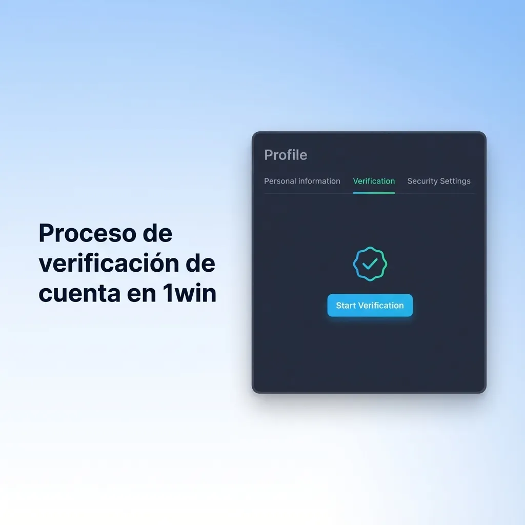 Infografía de 1win mostrando los pasos para verificar cuenta: completar perfil, subir documentos, validar pago y recibir aprobación