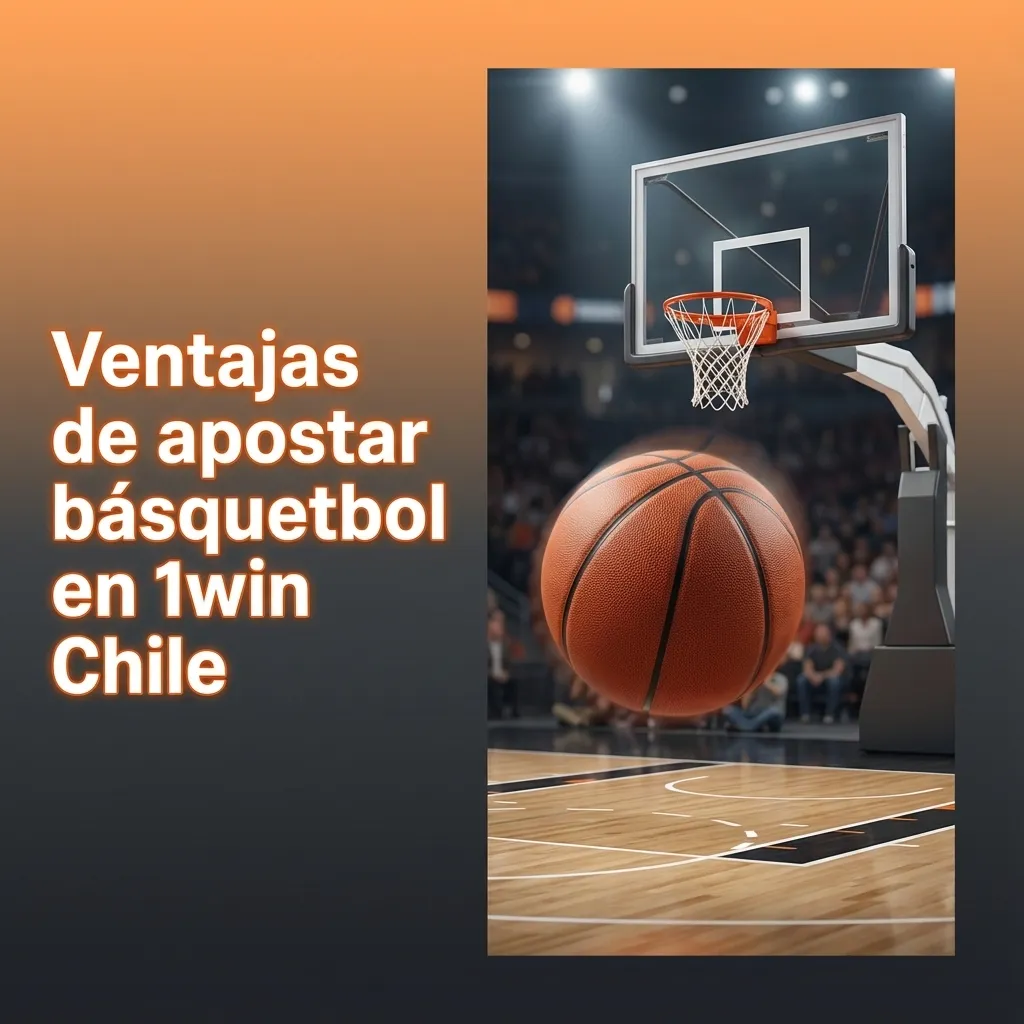 Banner de 1win Chile con cancha de básquetbol y lista de ventajas para apostar en ligas y mercados variados.